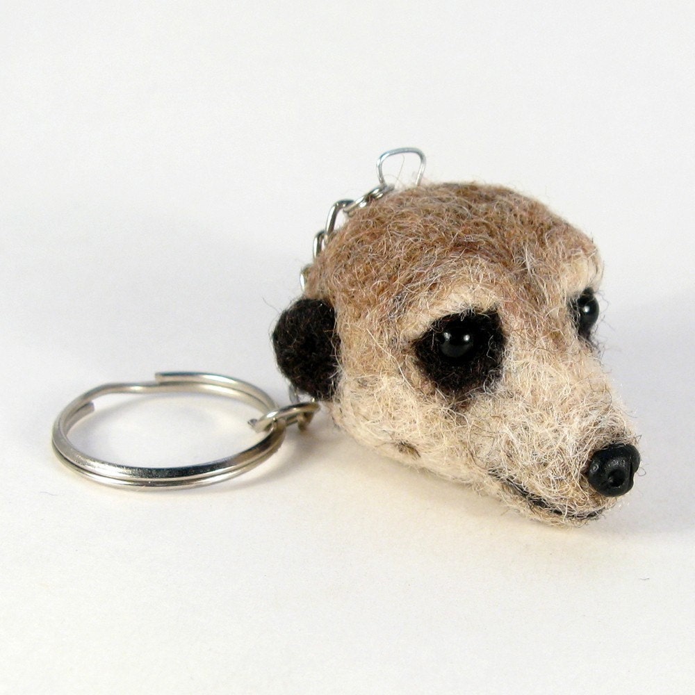 Needle Felted Meerkat Keychain Fob - Africa Animals, Meerkat Wildlife Key Chain - SALE