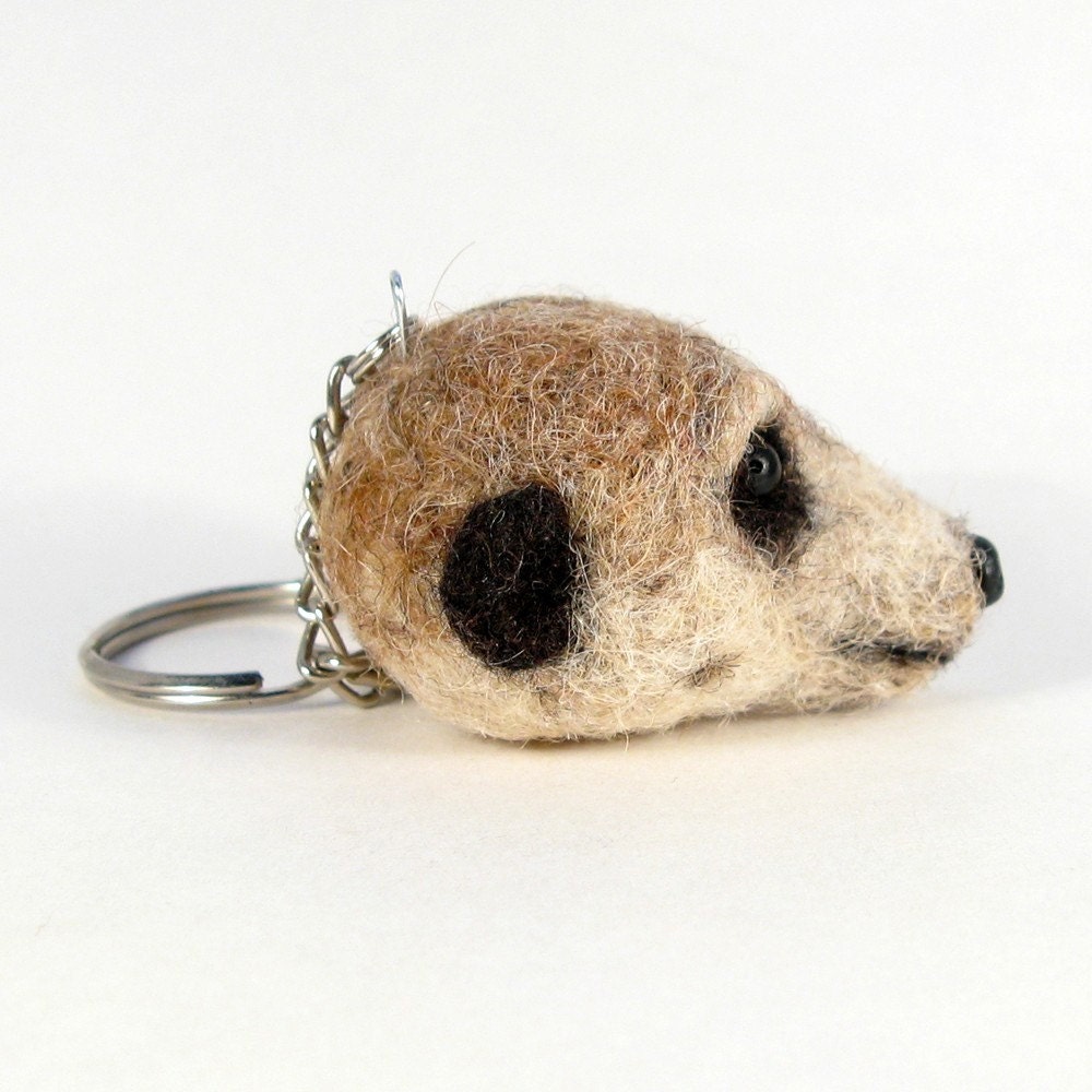 Needle Felted Meerkat Keychain Fob - Africa Animals, Meerkat Wildlife Key Chain - SALE