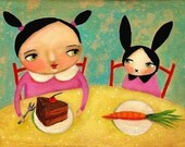KAWAII art bunny rabbit cake time nursery room wall art print of painting by tascha