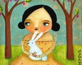 Bunny Forest PRINT of original folk art painting by Tascha 6x6