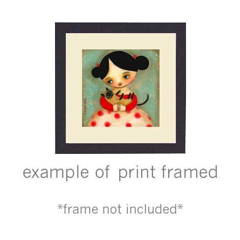 SIAMESE cat with girl PRINT of an original painting by tascha 6x6