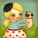 FRENCH girl and PUG dog in Paris PRINT of original painting by tascha