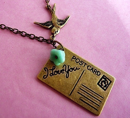 Victorian Postcard Air Mail Love Bird Necklace