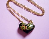 Vintage Enamel Heart Puffy Necklace