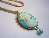 Sky Blue Victorian Cameo Necklace