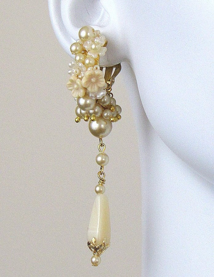 Cream Flower Bridal Clip on  Earrings....710-14