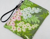 SMALL Kindle 1,2,3 and Nook Top Zip fits without a cover- WASHABLE - by Borsa Bella -- Green Floral Waterproof Fabric
