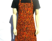 Tiger Stripe Apron / Orange and Black, Full Kitchen Apron with Pocket - ElsiesFlat
