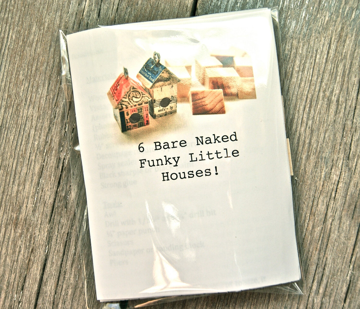House Birdhouse Charm KIT - 6 Bare Naked House Wood Shapes DIY - Art By Heather