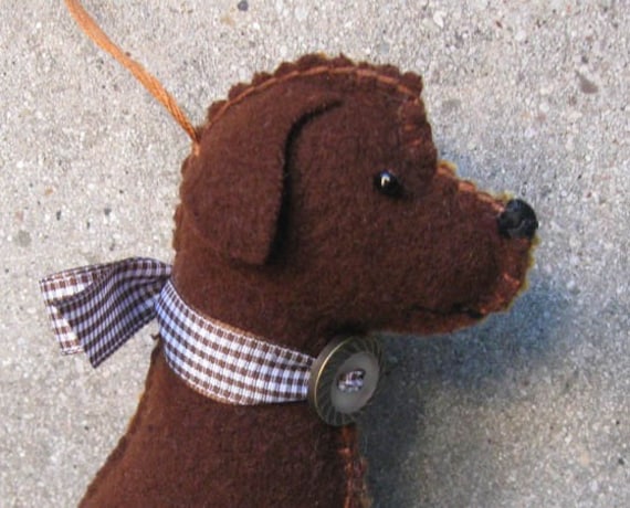 Chocolate Labrador Retriever Ornament, Handsewn Vintage Wool