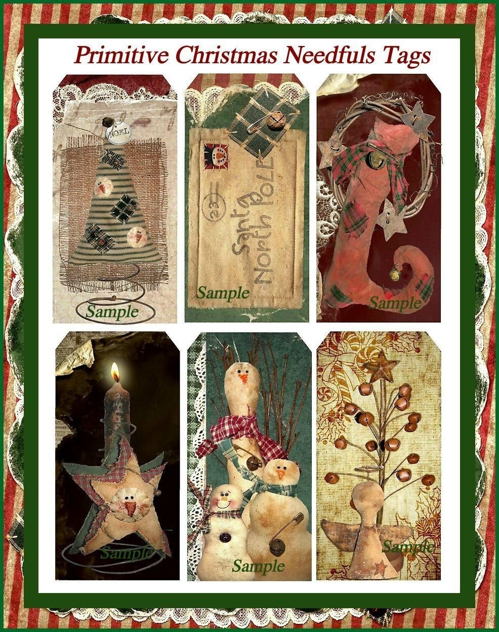 Grungy Primitive Christmas Needfuls Tags by SenecaPondCrafts