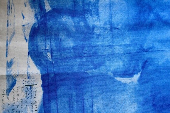 Nani Iro Painting Muji Japanese Fabric - blue on white - canvas