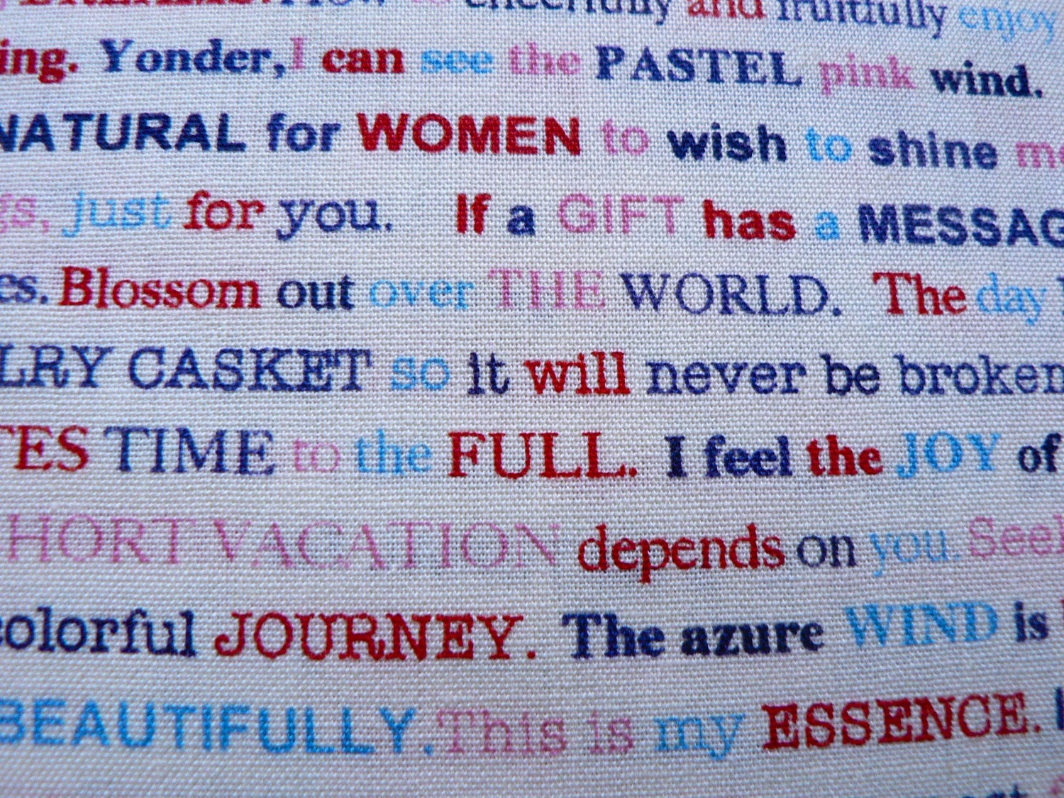 Japanese Fabric Kokka English Text Fat Quarter - blue, red, pink on off white