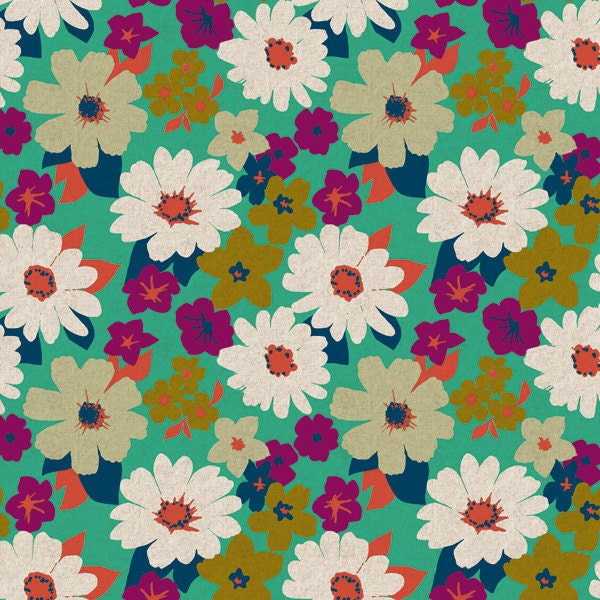 Kokka Japanese Fabric Melody Miller Ruby Star Shining Fat Quarter - Vintage Flowers Blue