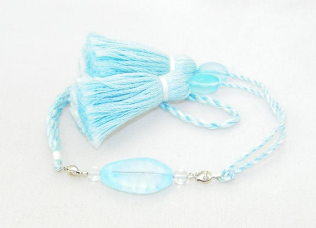 Blue feathered glass handmade corded scissor fob