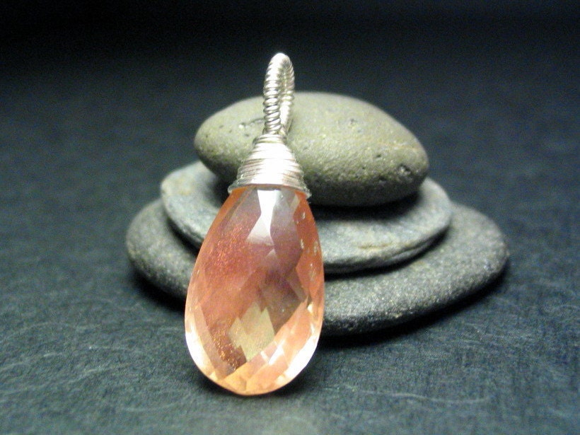 Oregon Sunstone Sterling Silver Wirewrap Gemstone Pendant