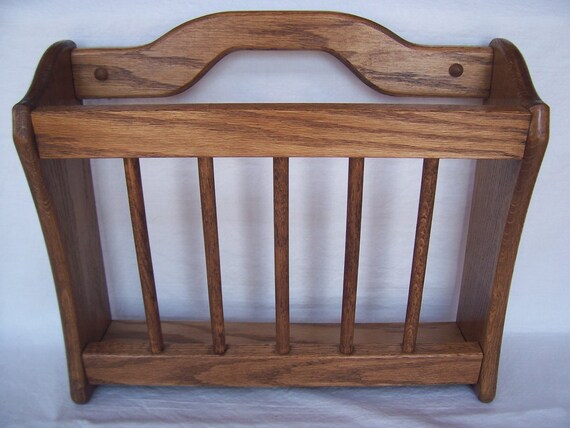 New Solid Red Oak Wood Wall Hanging Magazine Rack