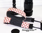 PreOrder camera strap padded cherry moon dots and micro black white dots-- WITH lens cap pkt New