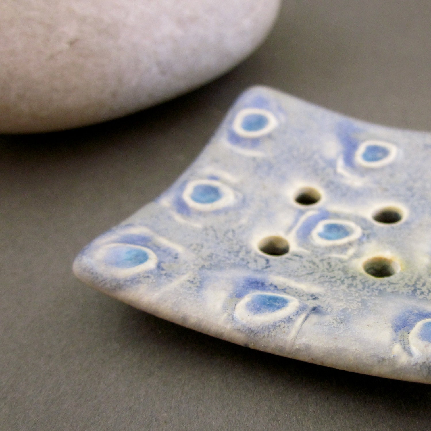 Handmade Blue Textured Ceramic Button