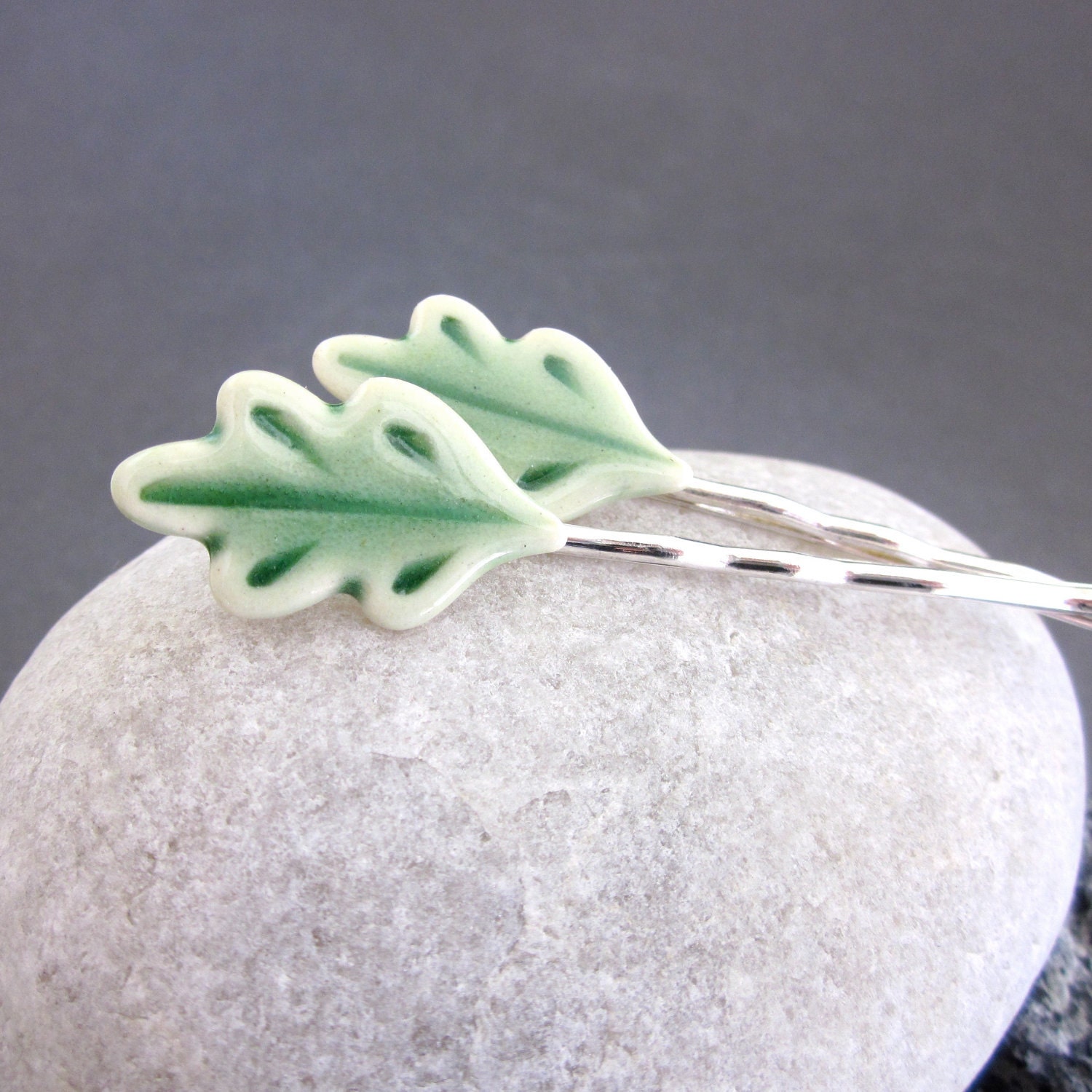 Handmade Porcelain Oak Leaf Bobby Pins