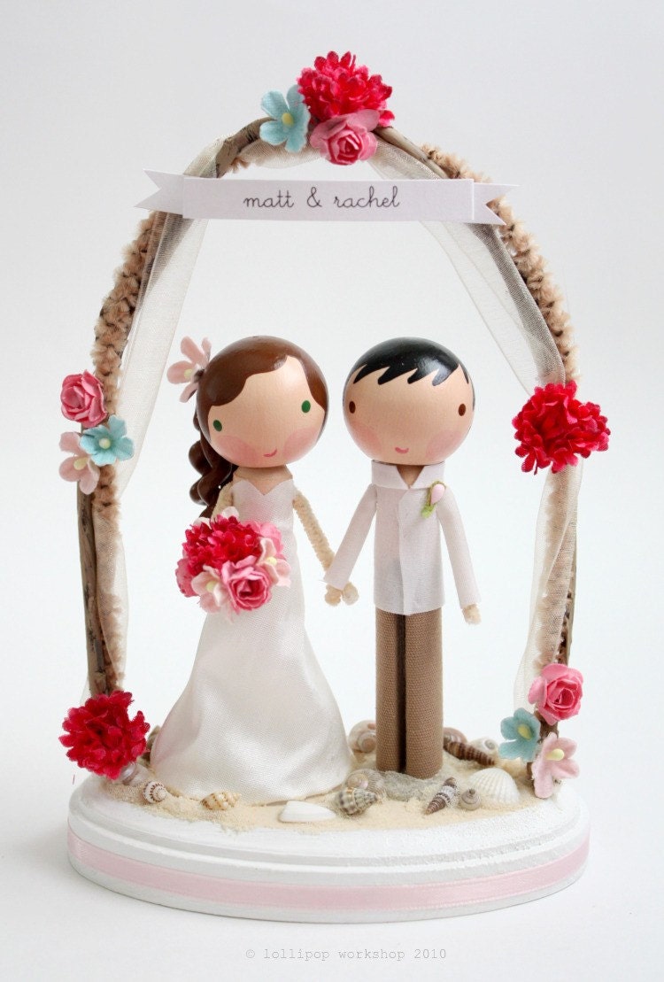 custom beach wedding cake topper - with arch