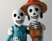 Day of the Dead Wedding Family Portrait Sculpture Cake Topper w Three Pets