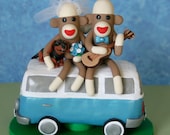 Sock Monkey Wedding Cake Topper sock monkeys sitting on a VW van