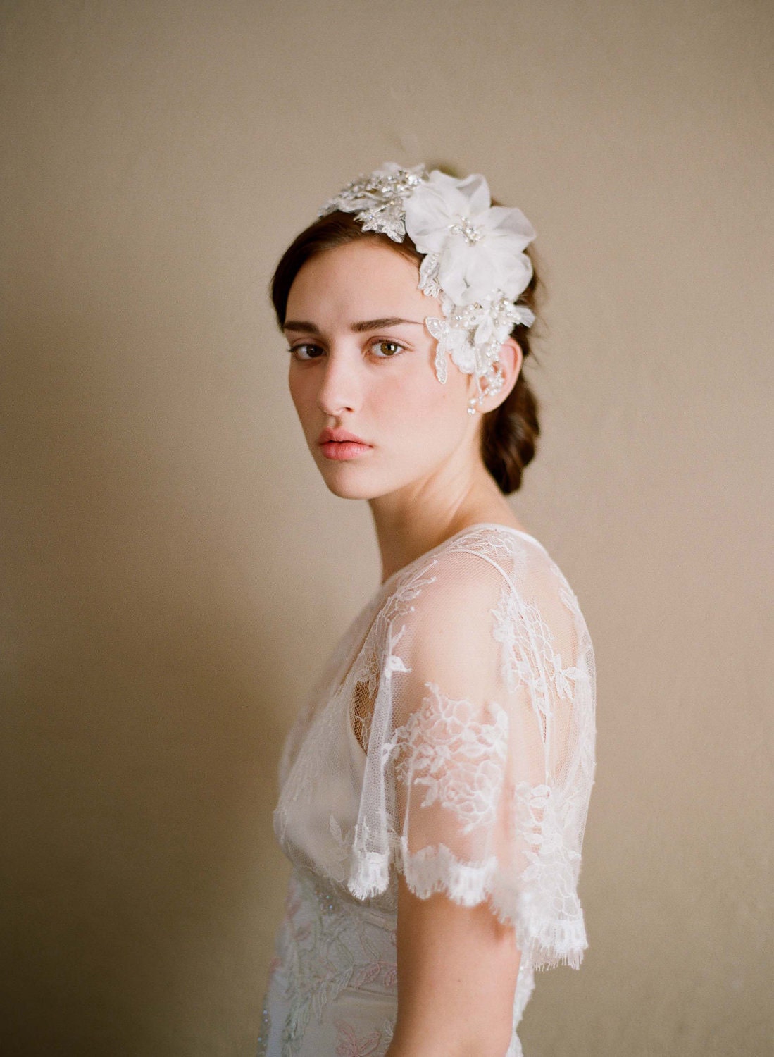 Silk flower wedding headband - Silk organza flower and rhinestone headband - Style 241 - Made to Order