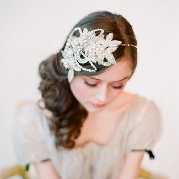 Bridal headband, rhinestone and crystal, bridal hair - Glimmering rhinestone headband - Style 132 - Made to Order
