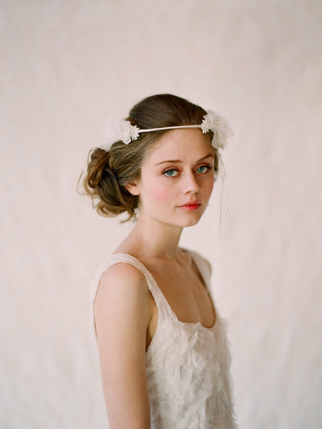 Bridal silk flower halo, headband - Whimsical bridal halo with silk flowers - Style 115 - Made to Order