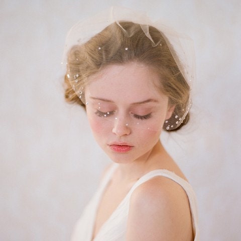Bridal mini veil with rhinestones - Rhinestone adorned mini tulle veil - Style 145 - Ready to Ship - Best Seller