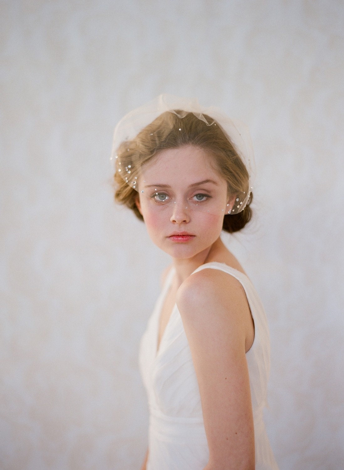 Bridal mini veil with rhinestones - Rhinestone adorned mini tulle veil - Style 145 - Ready to Ship - Best Seller