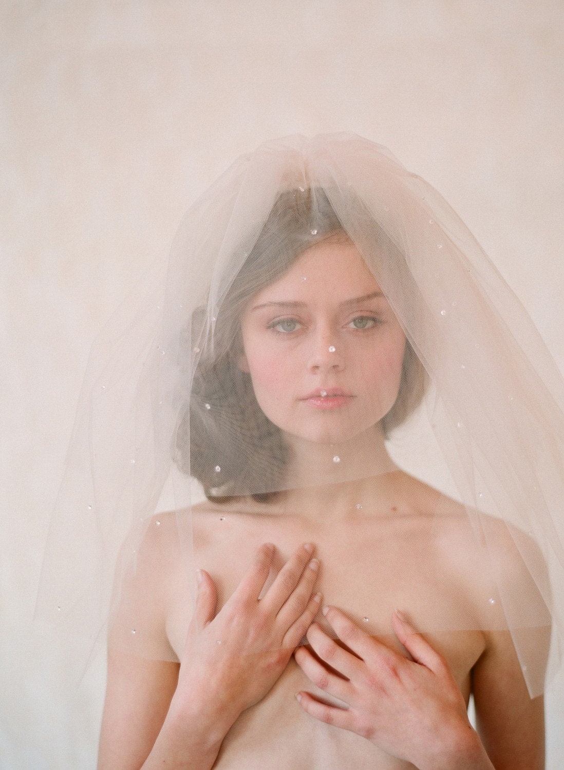 Bridal blusher wedding veil - Double layer teardrop veil in champagne, ivory or white - Style 111 - Ready to Ship