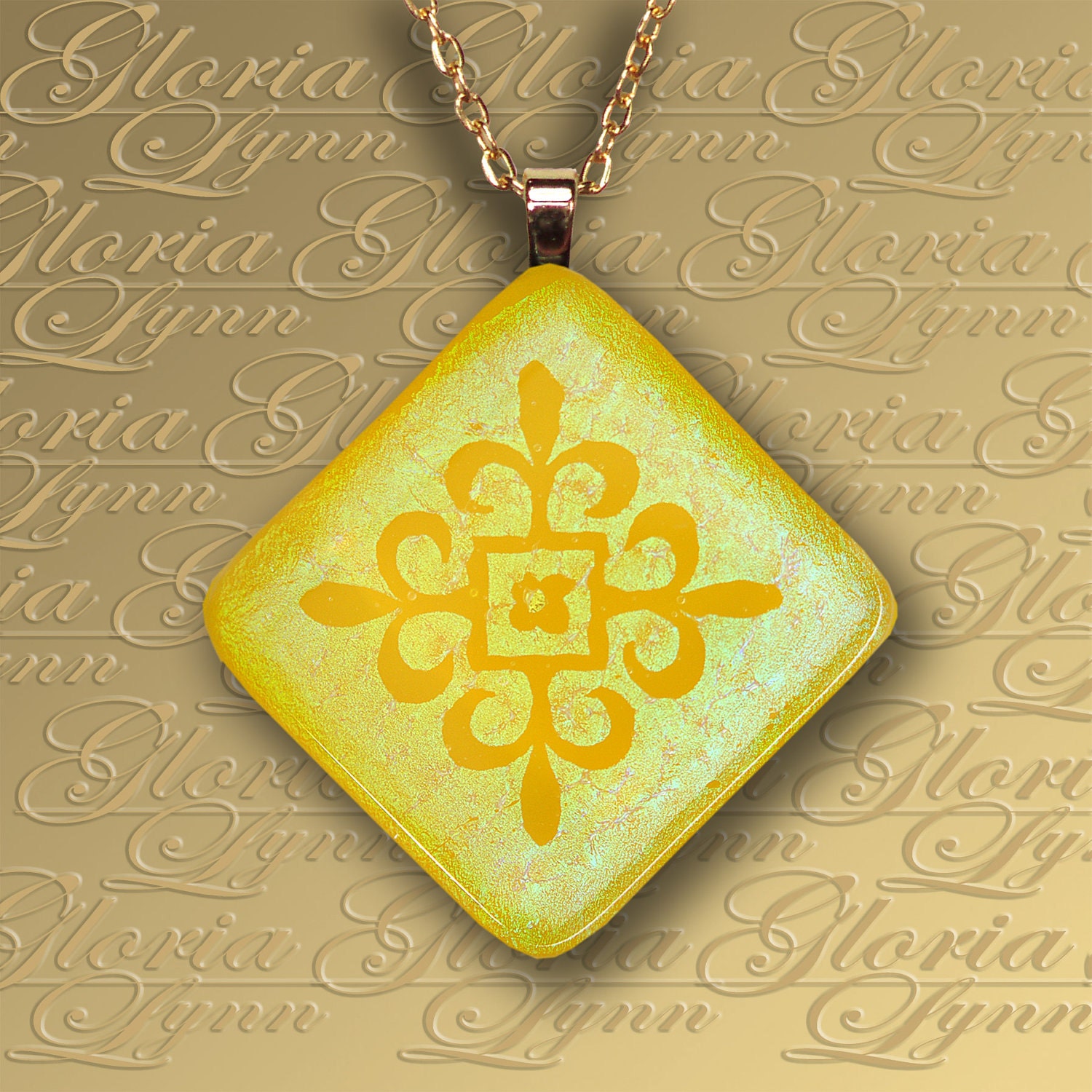Fused Dichroic Glass Pendant Jewelry, Dichroic Glass Pendant, Fused Glass Pendant - Mellow Yellow - DIA33