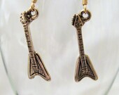 Flying V Guitar Gold Earrings