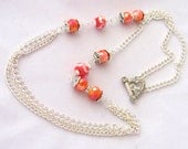 Orange Lampwork and Faceted Glass Silver Chain Necklace
