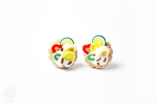 Fruit Pie Earring Studs - Sweet Miniature Polymer Clay jewelry