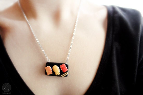 Sushi Plate necklace - cute polymer clay miniature