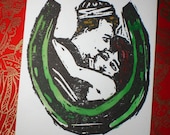 What Luck Art Postcard           Woodcut Letterpress Sailor Tattoo Ispired