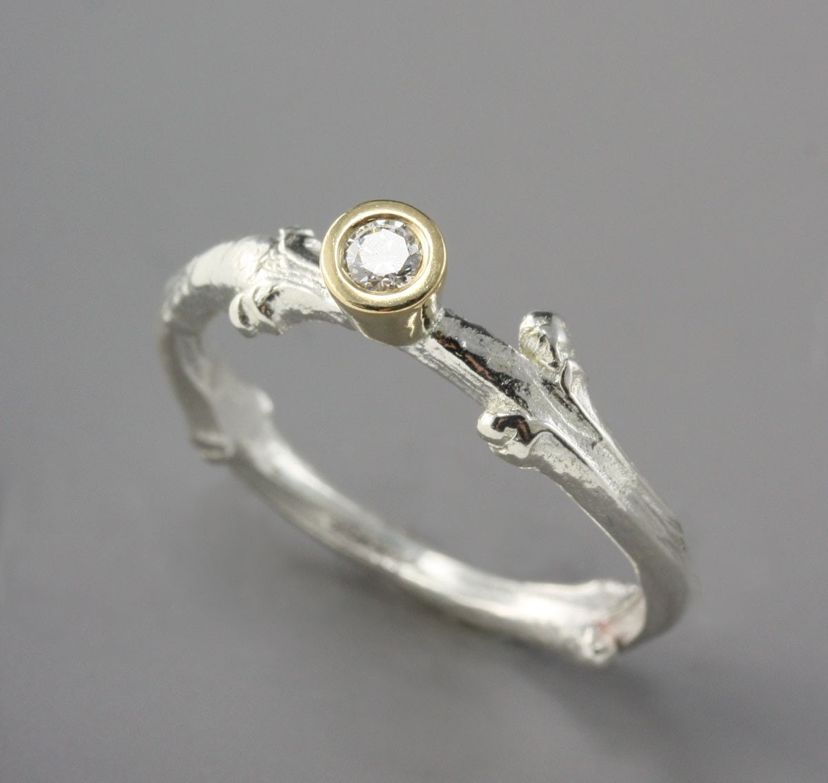 Diamond Engagement Ring - Lilac Twig - Silver Twig Ring - 18k Gold - White Diamond Ring - Branch Ring - Made to Order in Your Size