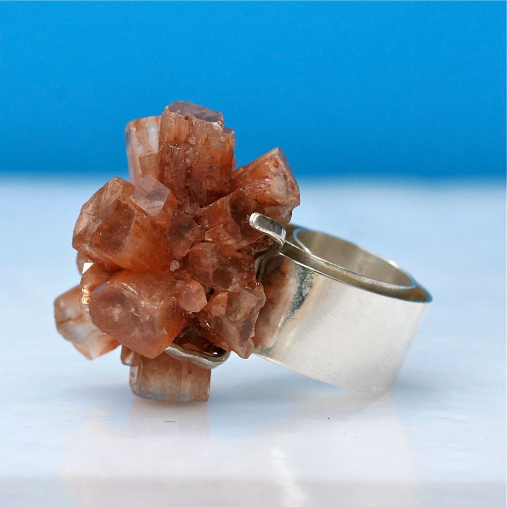 aragonite star cluster One of a kind sterling silver adjustable coil ring by Zulasurfing