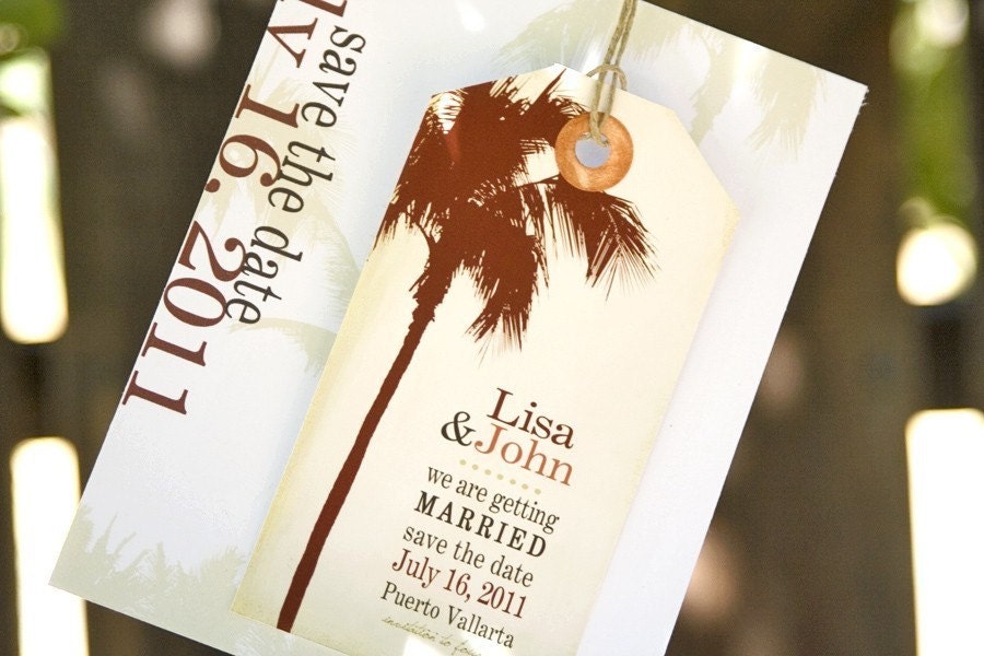 Palm Tree Destination Save the Date Magnet Tag and Card  - Design Fee