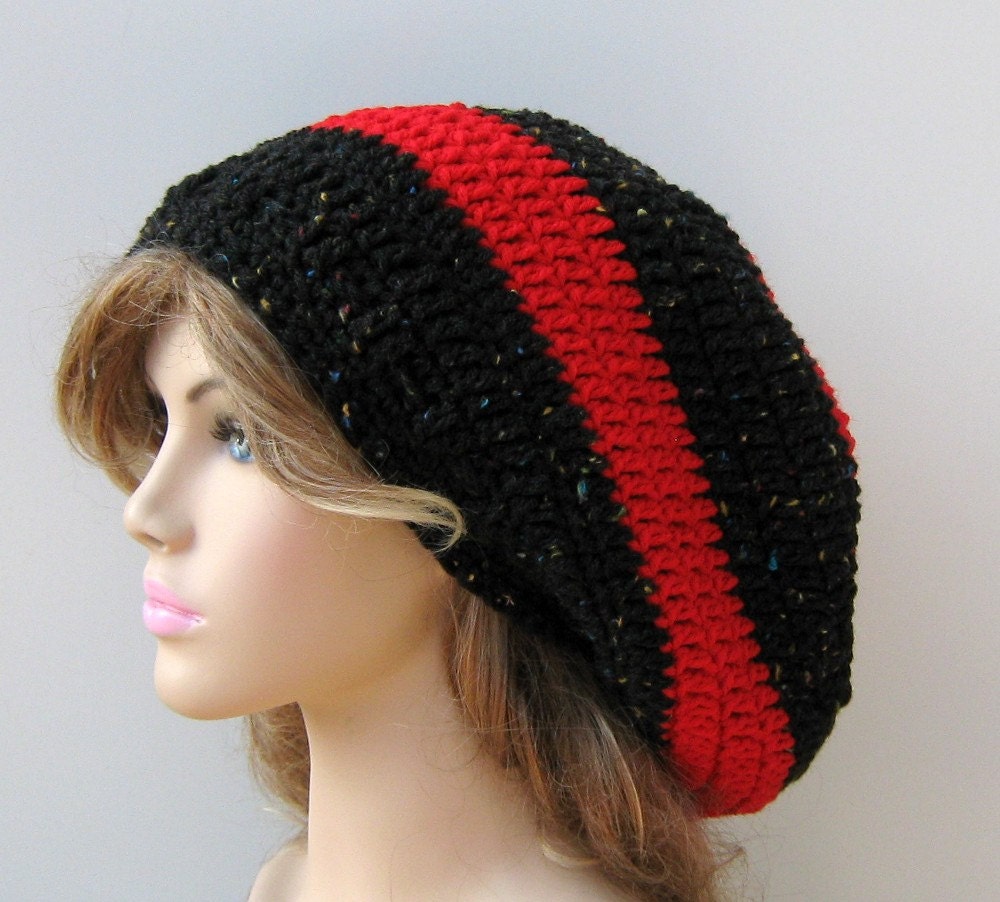 Black Cherry Dread Tam Longer Hippie Slouchy Beanie Hat red