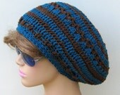Soy hemp wool Dread Beret Slouchy Beanie Hippie Tam Hat blue brown