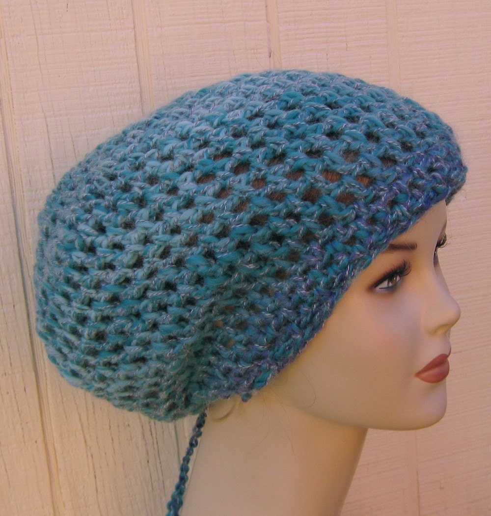 Teal Wool Mohair Tam Hat Hippie Dreadlock Dreads slouchy Beanie