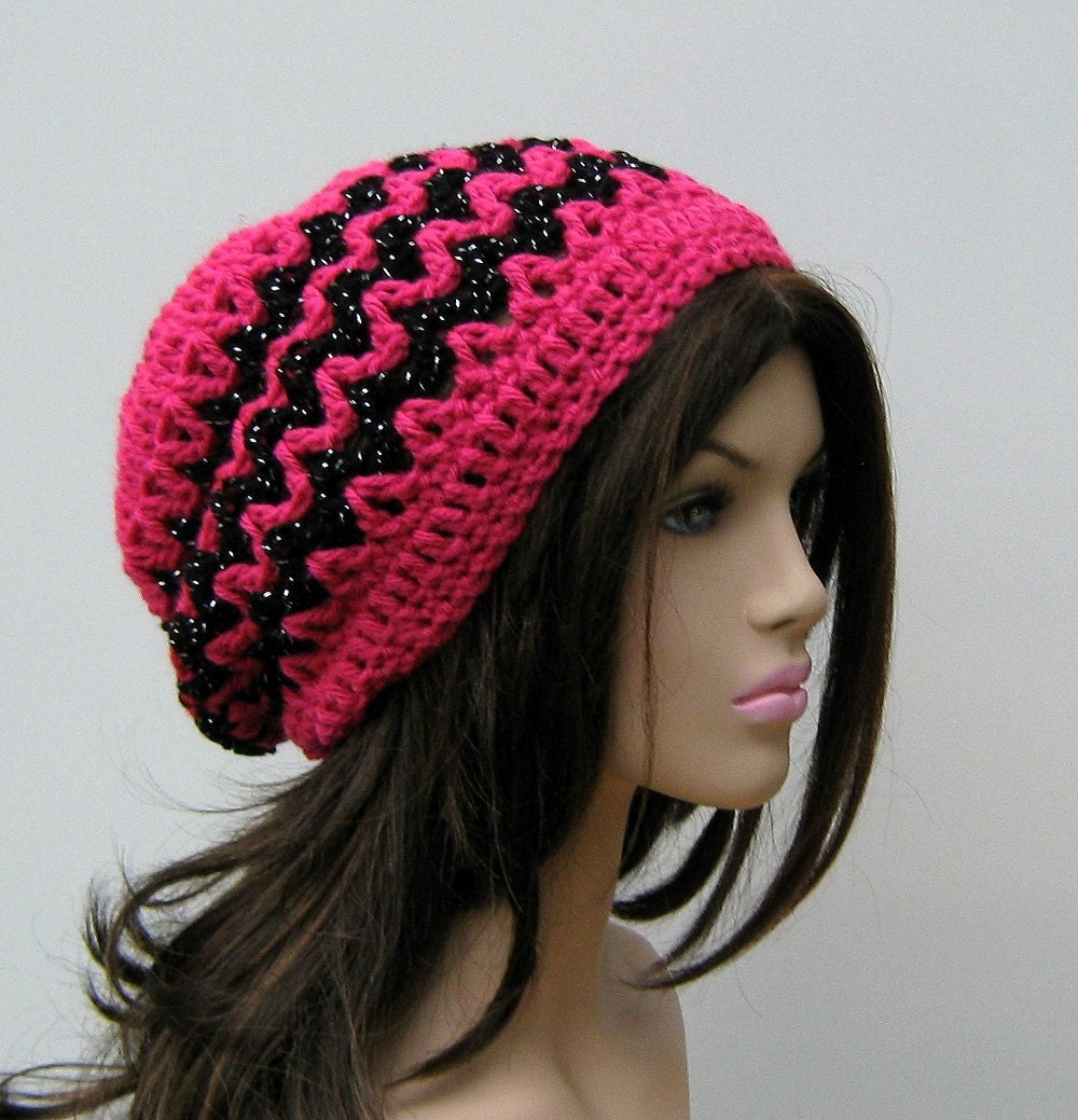 Pink smaller Zig Zag Tam Hippie Dreadlock Hat Slouchy Beanie 80s revisited