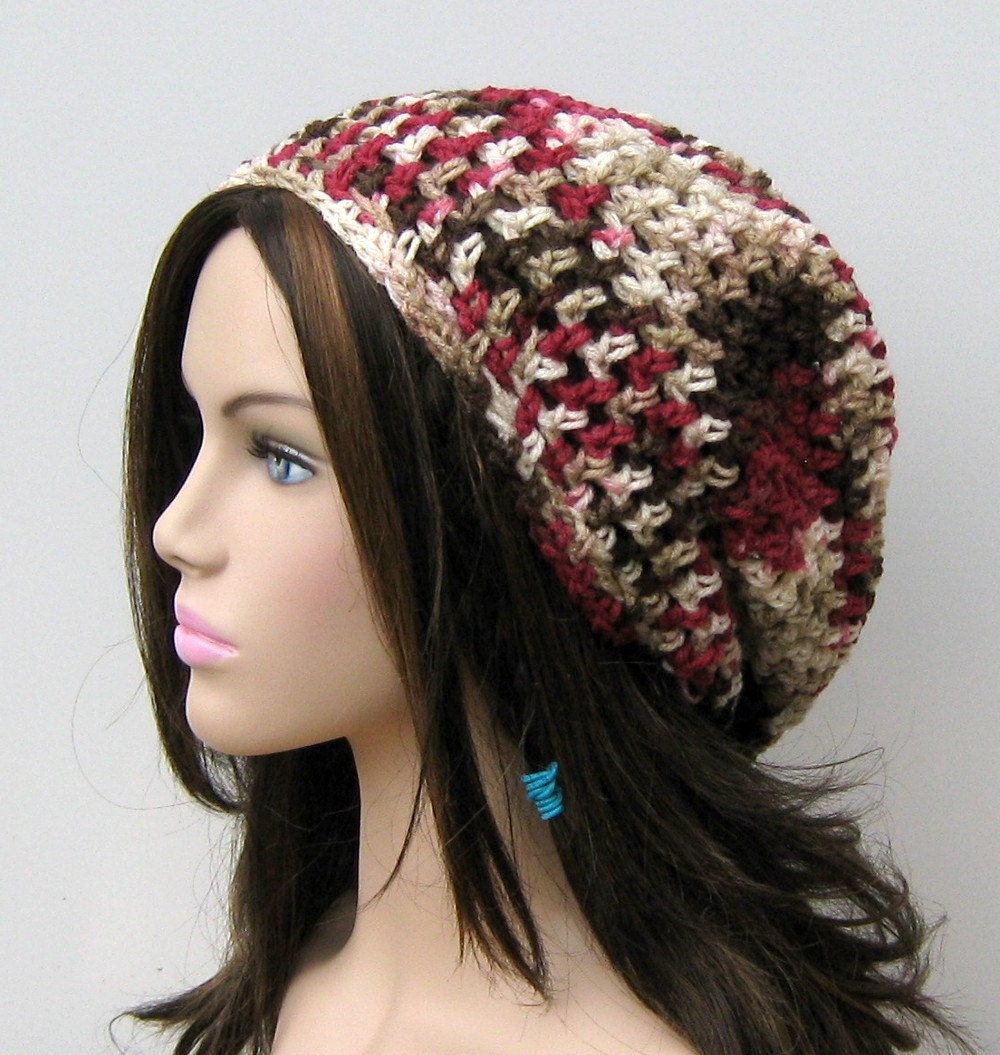 Cherry Chip Dread Tam Slouchy Beanie Hippie Hat Handmade