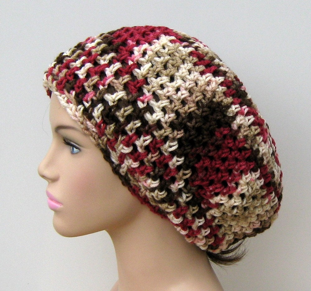 Cherry Chip Dread Tam Slouchy Beanie Hippie Hat Handmade