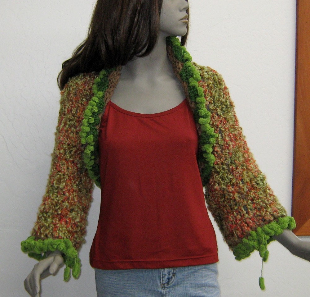 Woodland fae shrug boho bolero sweater vest top warm green domestic shipping included