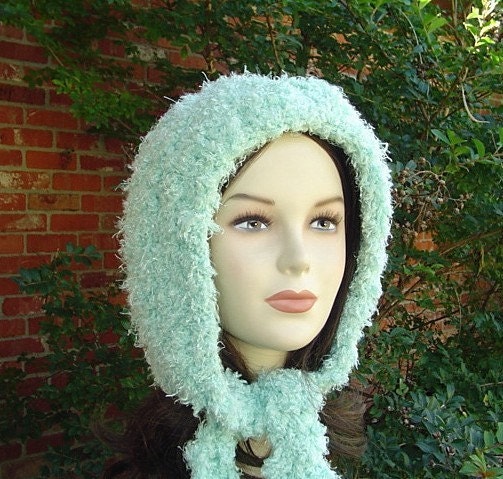 Sale -- Cosy hood bonnet scarf hippie fairy pixie hoodie beanie hat handmade in crochet